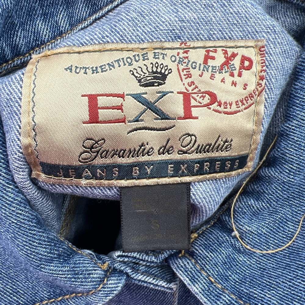 Vintage 90s Express Denim Vest Women Small Blue Jean Cropped Layer Straps - Picture 6 of 11